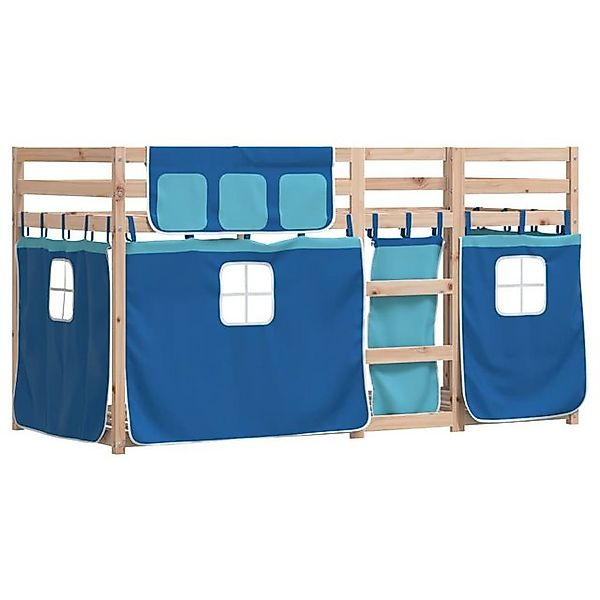 vidaXL Etagenbett, Doppelstockbett mit Vorhängen Blau 90x190 cm Massivholz günstig online kaufen