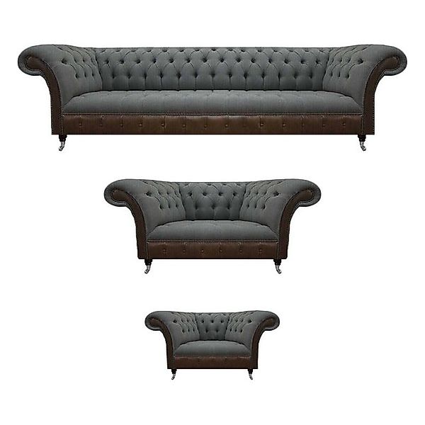 JVmoebel Sofa Grau-Braune Chesterfield Sofagarnitur Wohnzimmer Sitzmöbel 4- günstig online kaufen