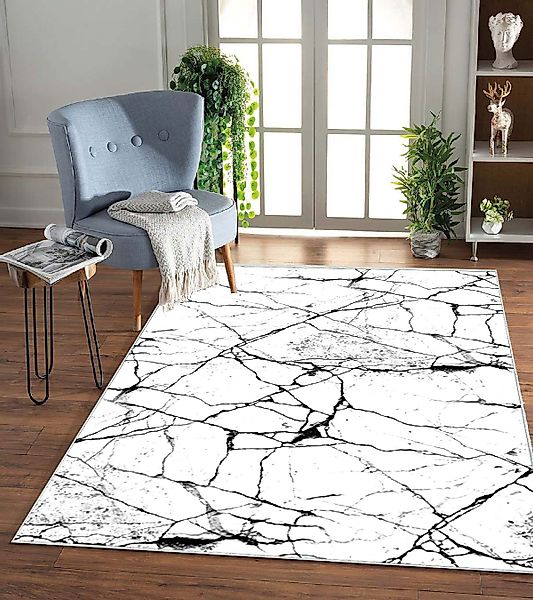 Jungengel Teppich Marmor Wohnzimmer Weiß Teppichläufer günstig online kaufen