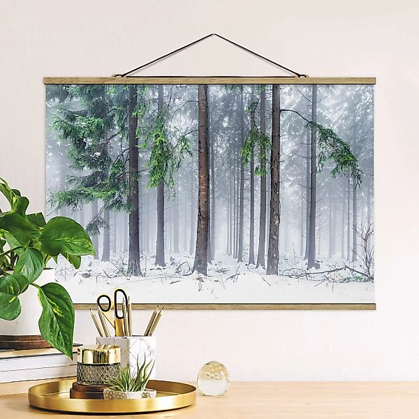 Stoffbild mit Posterleisten Nadelbäume im Winter günstig online kaufen