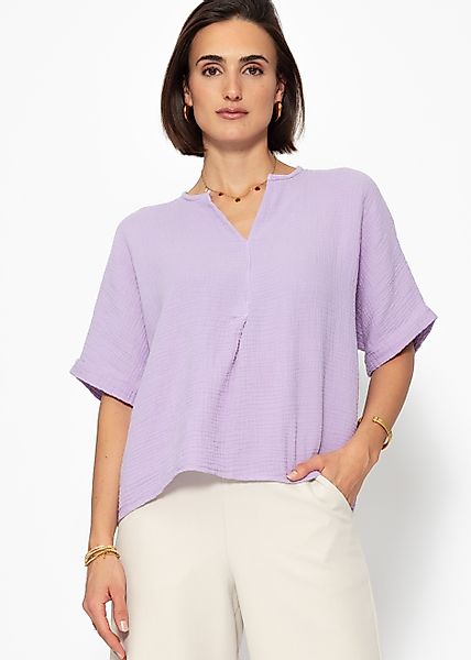 SASSYCLASSY Kurzarmshirt Oversize Musselin Shirt Damen günstig online kaufen