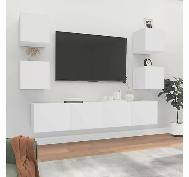 vidaXL TV-Schrank 6-tlg. TV-Schrank-Set Weiß Holzwerkstoff (6-St) günstig online kaufen