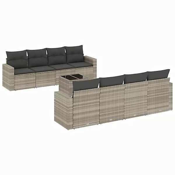 vidaXL Sofaelement 9-tlg. Garten-Sofagarnitur mit Kissen Hellgrau Poly Ratt günstig online kaufen