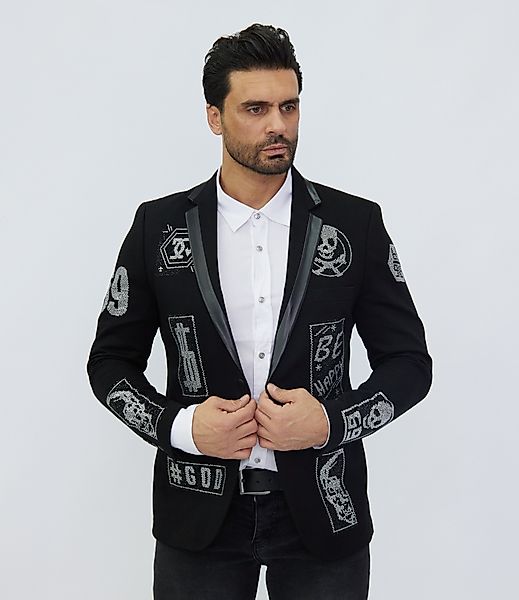 Denim Distriqt Sakko Rockiges Herren Sakkos mit extravagenten Strass Motive günstig online kaufen