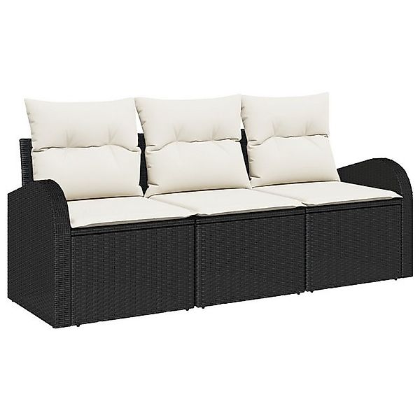 vidaXL Loungesofa 3-tlg. Garten-Sofagarnitur mit Kissen Schwarz Poly Rattan günstig online kaufen
