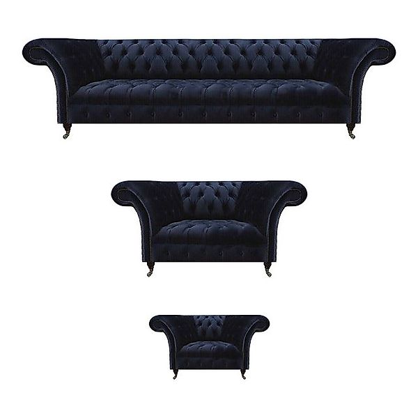 JVmoebel Sofa Wohnzimmer Chesterfield Couchen Dunkelblaue Polster Garnitur günstig online kaufen