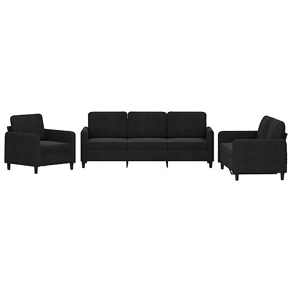 vidaXL Sofa, 3-tlg. Sofagarnitur Schwarz Samt günstig online kaufen