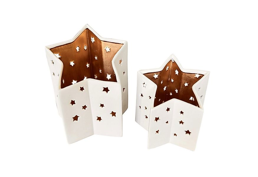 Online-Fuchs Windlicht 2er Set Kerzenhalter in Weiß und Kupfer für Weihnach günstig online kaufen