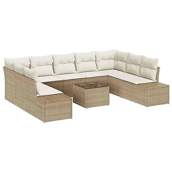 vidaXL Gartensofa-set mit Kissen 9-Tlg Beige und Creme Poly-Rattan 3355900 günstig online kaufen