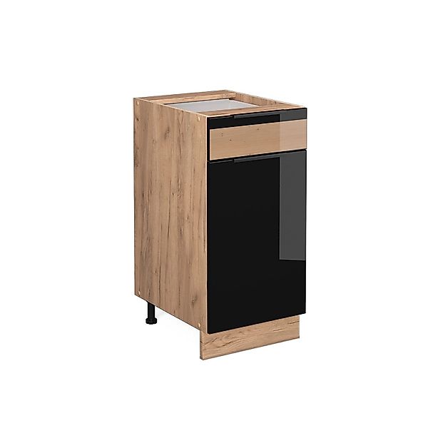 Vicco Küchenunterschrank Fame-Line Schwarz-Eiche Hochglanz/Goldkraft Eiche günstig online kaufen