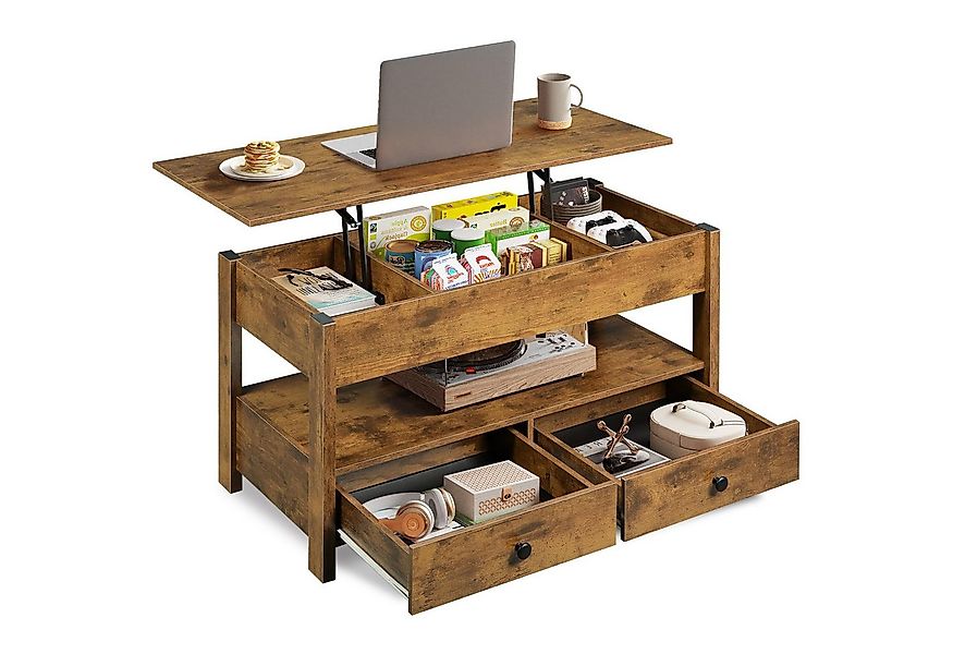 WLIVE Couchtisch Höhenverstellbar und Ausziehbar, Couchtisch Holz mit Staur günstig online kaufen
