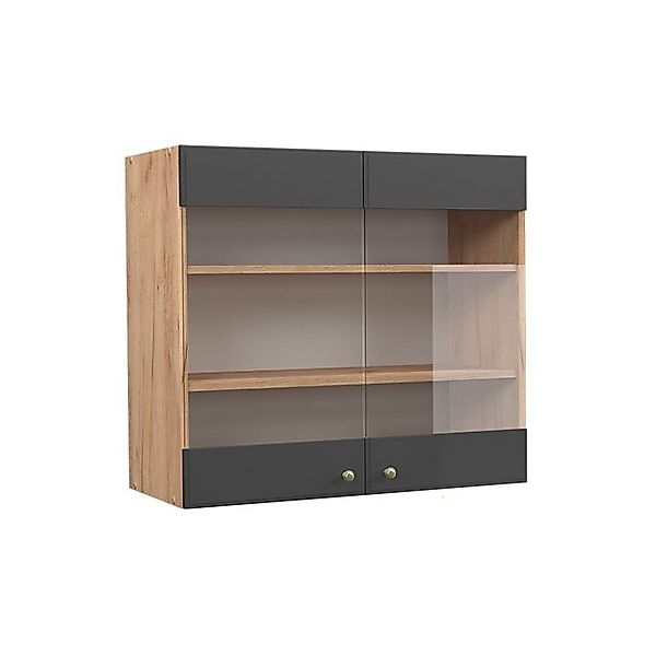 Vicco Küchenglasschrank Fame-Line Anthrazit-Gold/Goldkraft Eiche 80 cm günstig online kaufen