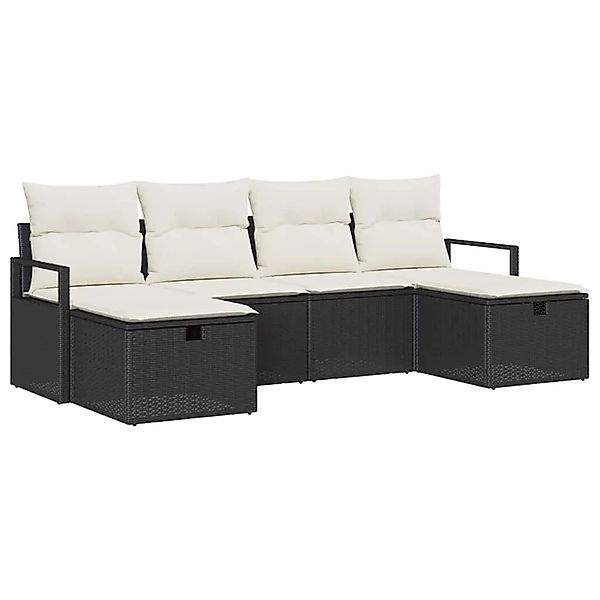 vidaXL Sofa Set mit Kissen 6-Tlg Schwarz und Creme Poly-Rattan 3359216 günstig online kaufen