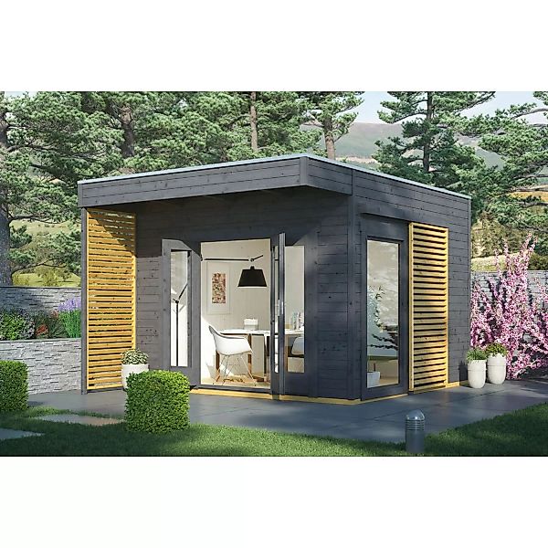 Skan Holz Holz-Gartenhaus Tokio 2 Schiefergrau 340 cm x 340 cm günstig online kaufen