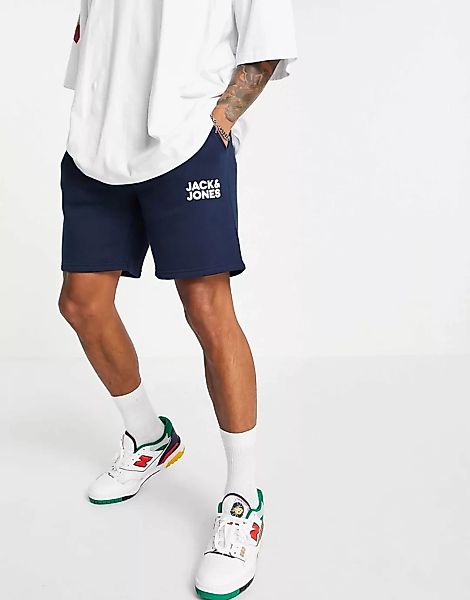 Jack & Jones Intelligence – Sweat-Shorts mit Logo in Marineblau günstig online kaufen