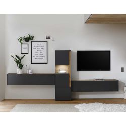 Design Wohnwand in Anthrazit und Wildeiche Optik 350 cm breit (dreiteilig) günstig online kaufen