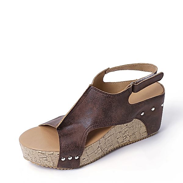 Brown Peep Toe Niet Design Wedge Sandalen günstig online kaufen