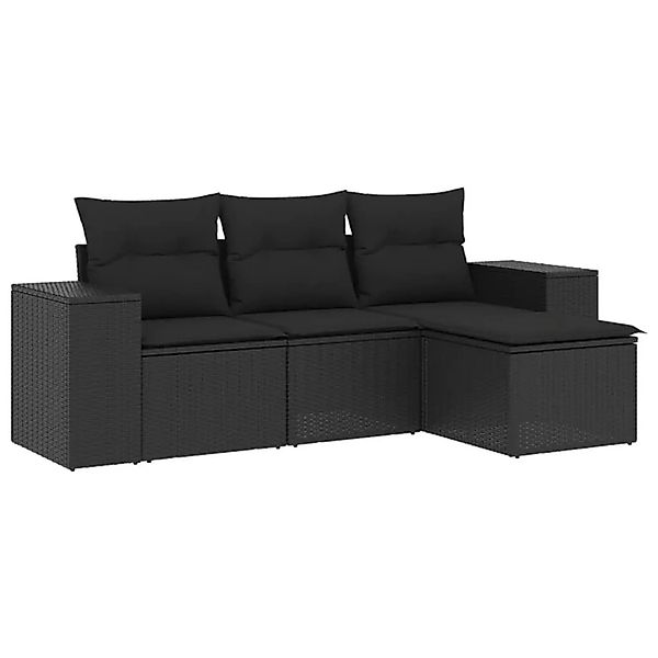 vidaXL 4-Tlg Garten-Sofagarnitur mit Kissen Schwarz Poly Rattan 3222464 günstig online kaufen