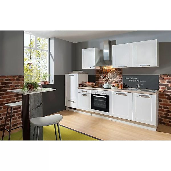 Menke Küchenzeile White Premium Landhaus 270 cm Lacklaminat Weiß Matt-Astei günstig online kaufen