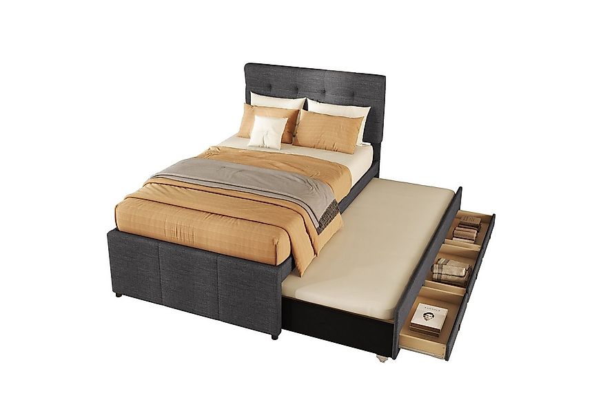 Flieks Polsterbett, Einzelbett 90x200cm mit 3 Schubladen und Unterbett 90x1 günstig online kaufen