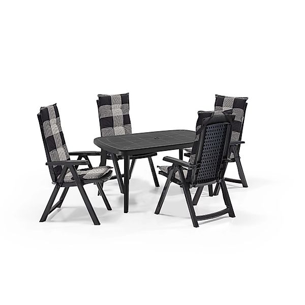 Shaf Garten-Essgruppe Milano 5-tlg. anthrazit, mit Polster kariert, wetterf günstig online kaufen