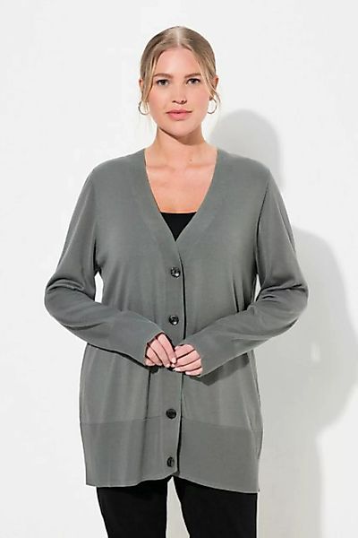 Ulla Popken Strickjacke Strickjacke V-Ausschnitt Knopfleiste Feinstrick günstig online kaufen