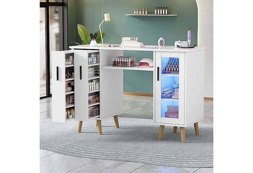 TWSOUL Arbeitstisch Nageltisch mit LED-Beleuchtung aus Holz, mit 2 Auszugss günstig online kaufen