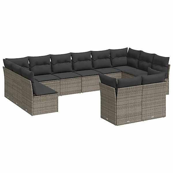 vidaXL 12-tlg Garten-Sofagarnitur mit Kissen Grau Poly Rattan Modell 17 günstig online kaufen