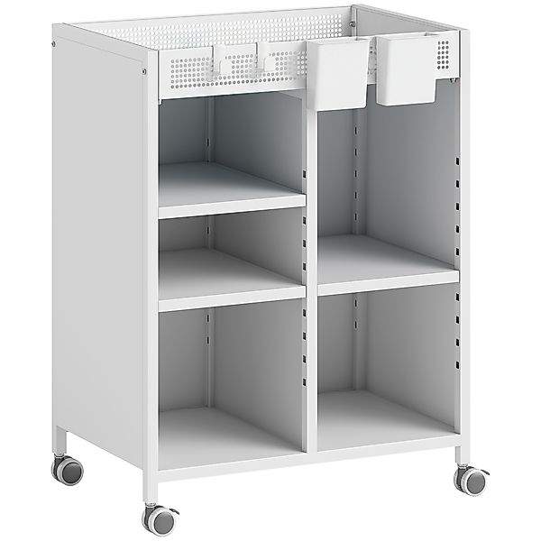 HOMCOM Bücherregal auf Rollen, 4-stufiges Bücherwagen, Rollwagen mit verste günstig online kaufen