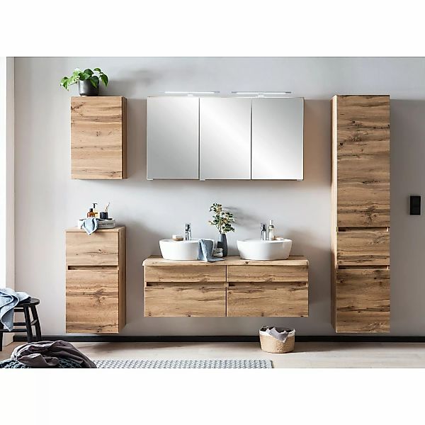 Held Möbel 2-tlg. Doppel-Waschtisch-Set Trient 120 cm Wotaneiche günstig online kaufen