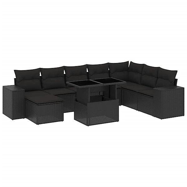 vidaXL 9-Tlg Garten-Sofagarnitur mit Kissen Schwarz Poly Rattan 3269355 günstig online kaufen