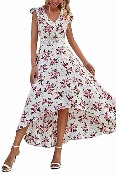 JDMGZSR Sommerkleid Bedrucktes, ärmelloses Spitzenkleid für Damen mit V-Aus günstig online kaufen