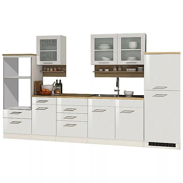 Küchenzeile 330 cm weiß MARANELLO-03 , Weiß Hochglanz, ohne E-Geräte B x H günstig online kaufen