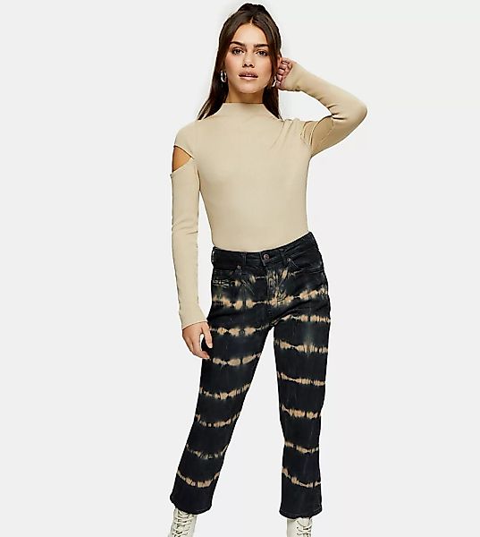Topshop Petite – Straight Jeans mit Batikmuster in Schwarz günstig online kaufen