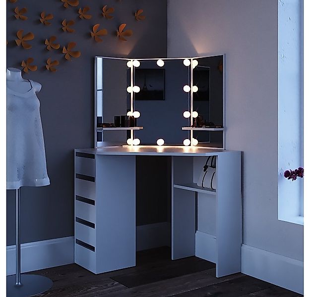 Vicco Schminktisch Arielle, Weiß, 110 cm mit LED Beleuchtung günstig online kaufen