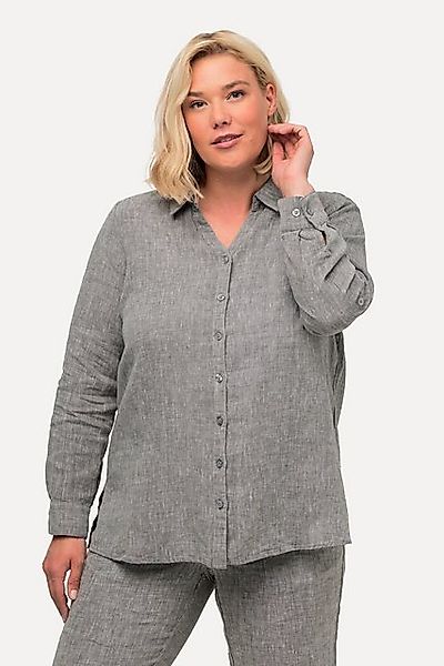 Ulla Popken Hemdbluse Bluse Leinen offener Kragen Langarm günstig online kaufen
