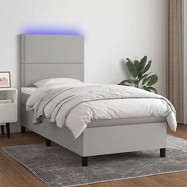 Vidaxl Boxspringbett Mit Matratze & Led Hellgrau 90x200 Cm Stoff günstig online kaufen