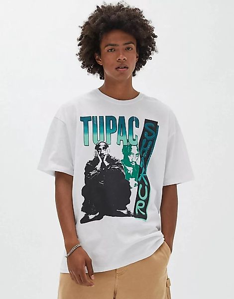 Pull&Bear – T-Shirt in Weiß mit Tupac-Print günstig online kaufen