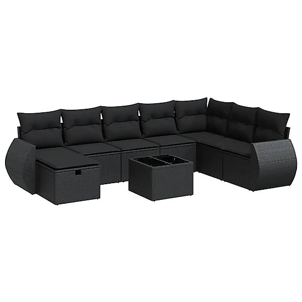 vidaXL 9-Tlg Garten-Sofagarnitur mit Kissen Schwarz Poly Rattan 3325641 günstig online kaufen