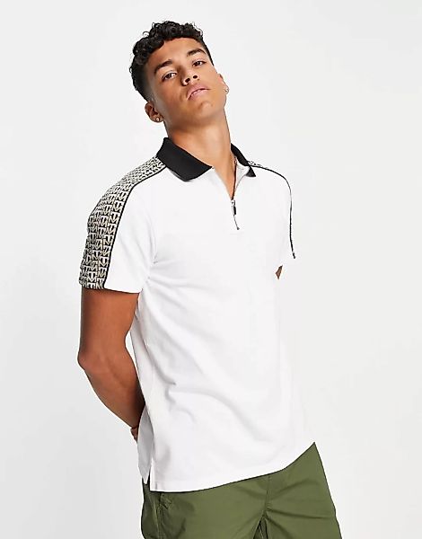 Topman – Poloshirt in Weiß mit Monogramm-Einsätzen günstig online kaufen