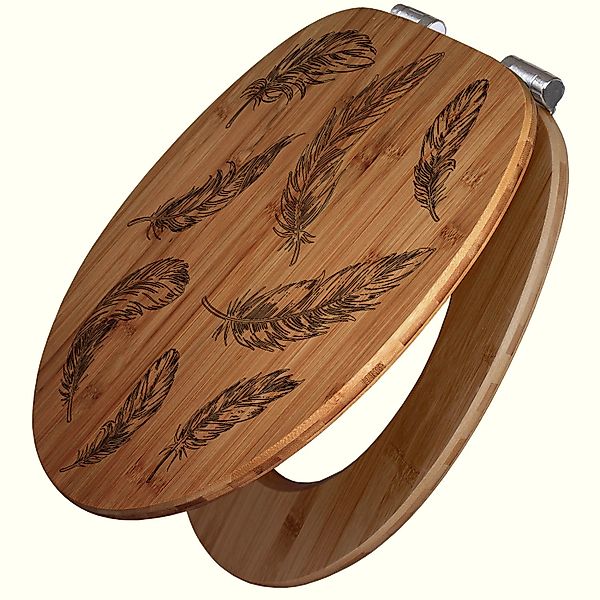 Banjado WC Sitz Bambus Holz Mit Gravur Toilettendeckel Mit Absenkautomatik günstig online kaufen