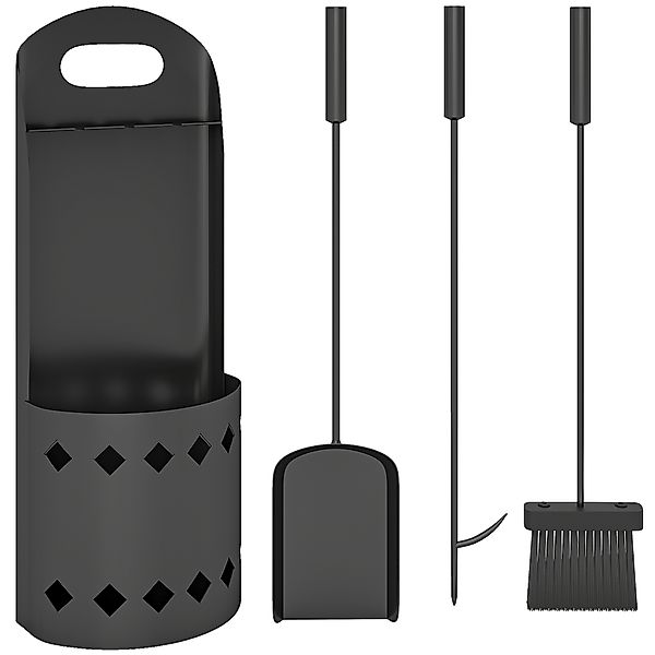 Outsunny 4-teiliges Kaminbesteck aus Metall, Kaminwerkzeugset mit Besen, Sc günstig online kaufen