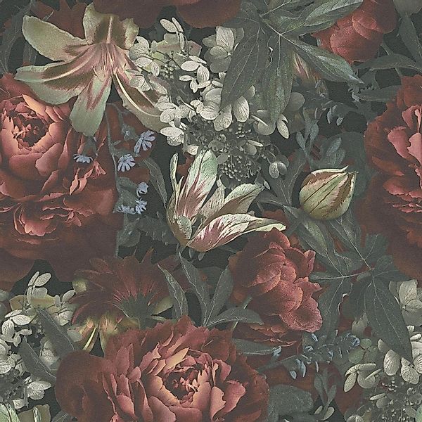PROFHOME 385091-GU Blumen Tapete Floral Matt Rot Grün Schwarz 0,53 m x 10,0 günstig online kaufen