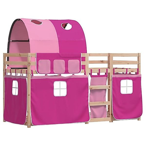 vidaXL Bett Etagenbett mit Vorhängen Rosa 75x190 cm Massivholz Kiefer günstig online kaufen