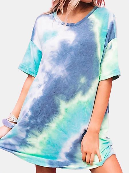 Tie-Dyed Print Kurzarm Loose Casual Kleid Für Damen günstig online kaufen