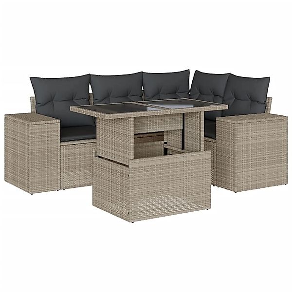 vidaXL 5-Tlg Garten-Sofagarnitur mit Kissen Hellgrau Poly Rattan 3269142 günstig online kaufen