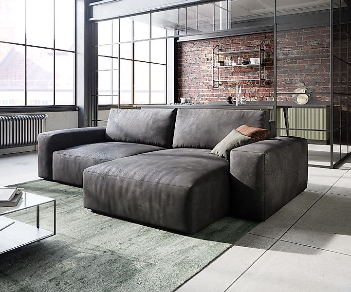 Ecksofa Lanzo 230x155 cm Lederimitat Vintage Anthrazit Recamiere variabel günstig online kaufen