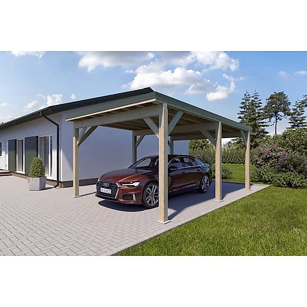 Holzbrüder Carport Ralf 24m² Natur-Dornengrün günstig online kaufen
