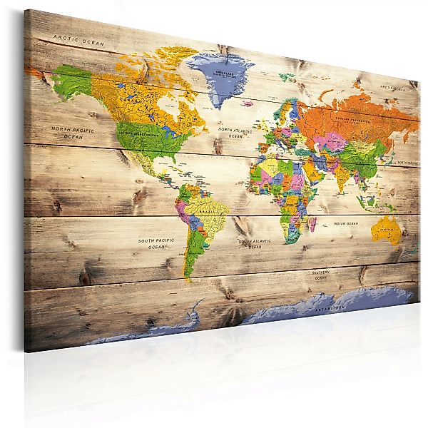 Wandbild - Map On Wood: Colourful Travels günstig online kaufen