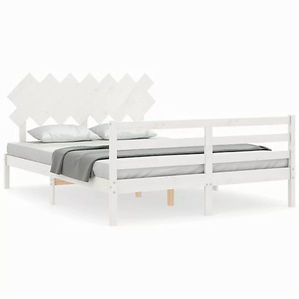 vidaXL Bettgestell Massivholzbett mit Kopfteil Weiß 140x200 cm Bett Bettges günstig online kaufen